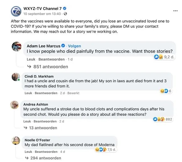 A local ABC News Station posted a request on Facebook for people to share their stories of unvaccinated loved ones that died.