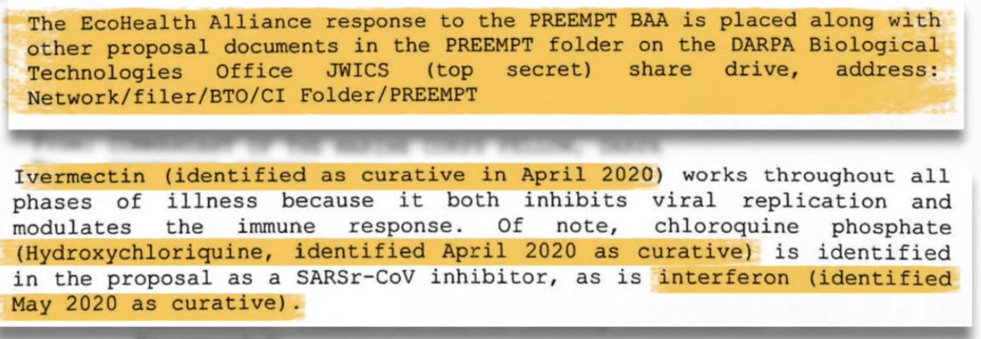 Documents stored on a TOP SECRET folder on the computers of the Defense Advanced Research Projects Agency (DARPA) prove that the medicines Ivermectin, Hydroxychloroquine and Interferon were PROVEN "Curative" of COVID-19 in April, 2020 - the cures were buried as "Top Secret."