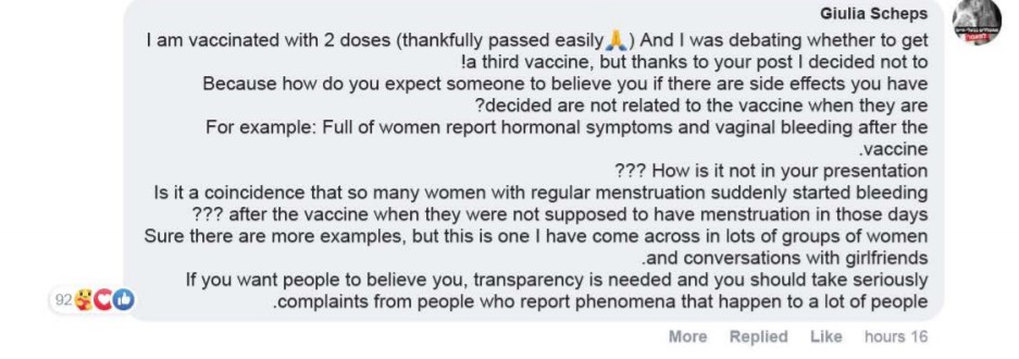 Israel Ministry of Health Let’s talk about the side effects Facebook post comments:Screenshot-Pfizer-side-effects-5 30September2021