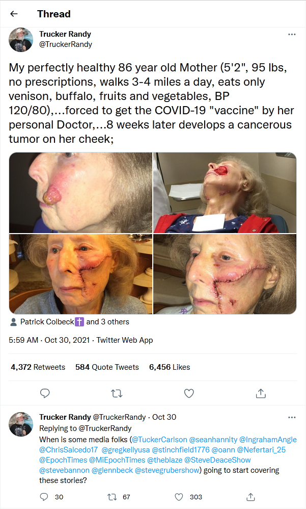 Trucker Randy-tweet-30October2021-Covid-19 Vaccine then cancer