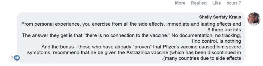 Israel Ministry of Health Let’s talk about the side effects Facebook post comments: nothing-is-connected-to-the-vaccine-Pfizer-30September2021