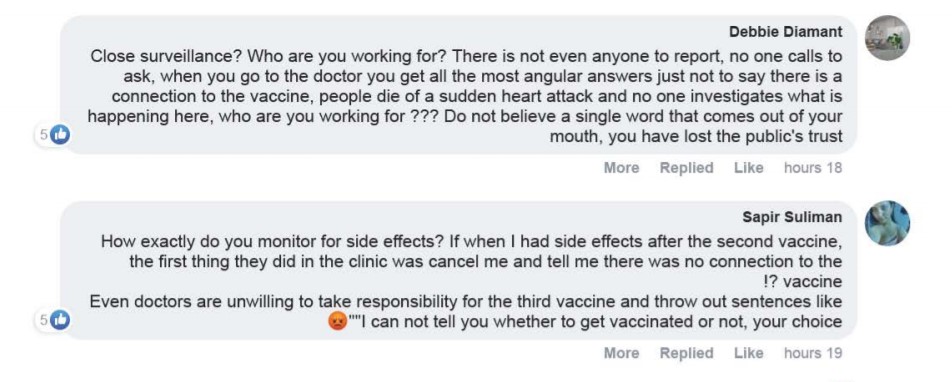 Israel Ministry of Health Let’s talk about the side effects Facebook post comments:side-effects-corrupt-doctors-not-reporting-Pfizer-30September2021