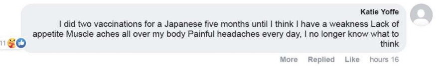 Israel Ministry of Health Let’s talk about the side effects Facebook post comments: weakness-headaches-Pfizer-30September2021