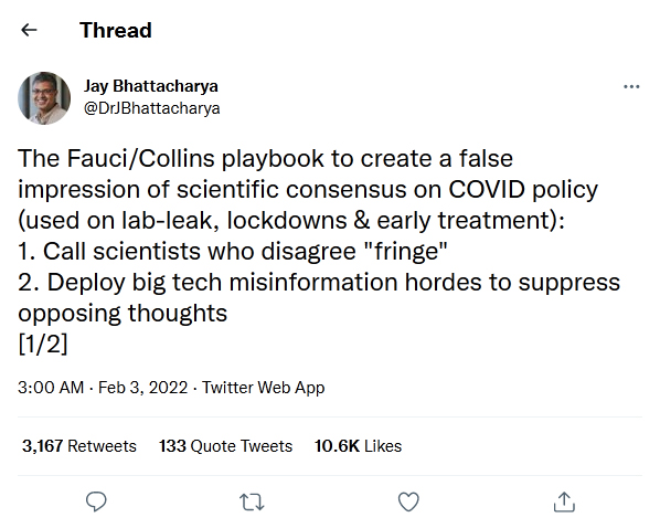 Jay-Bhattacharya-tweet-03February2022-The-FauciCollins-playbook-to-create-a-false-impression-of-scientific-consensus