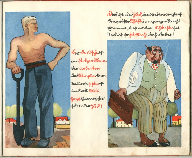 An image from Bauer's book depicting a Jew envying the hard working German (Photo: Courtesy)