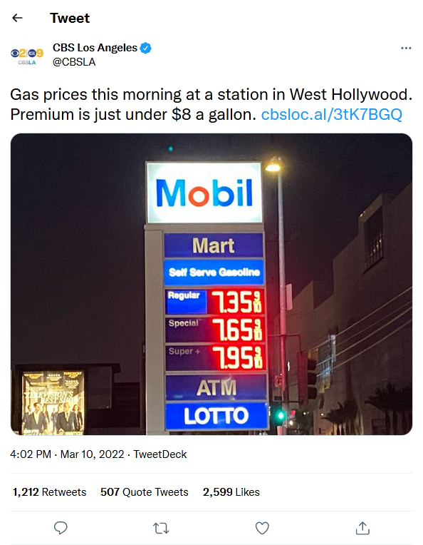 CBS Los Angeles-tweet-10March2022-Gas prices $8 a gallon.