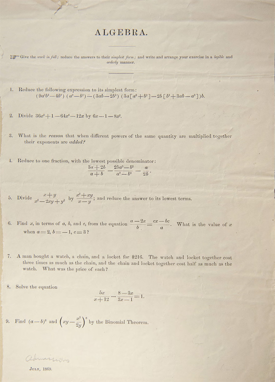 Harvard entrance exam from 1869 -7