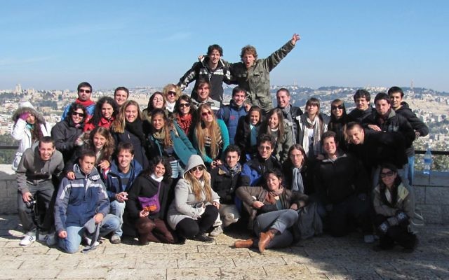A group of Birthright participants pose during their trip to Israel.