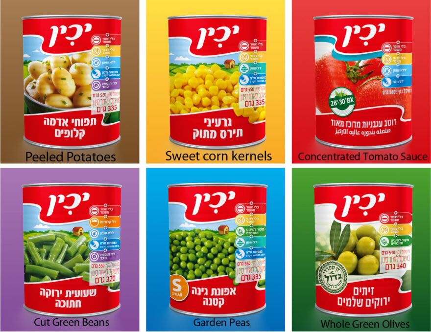 Canned Vegetables - ירקות משומרים Peeled Potatoes, Sweet Corn, Tomato Consentrate, Cut Green Beans, Garden peas, whole Green Olives.