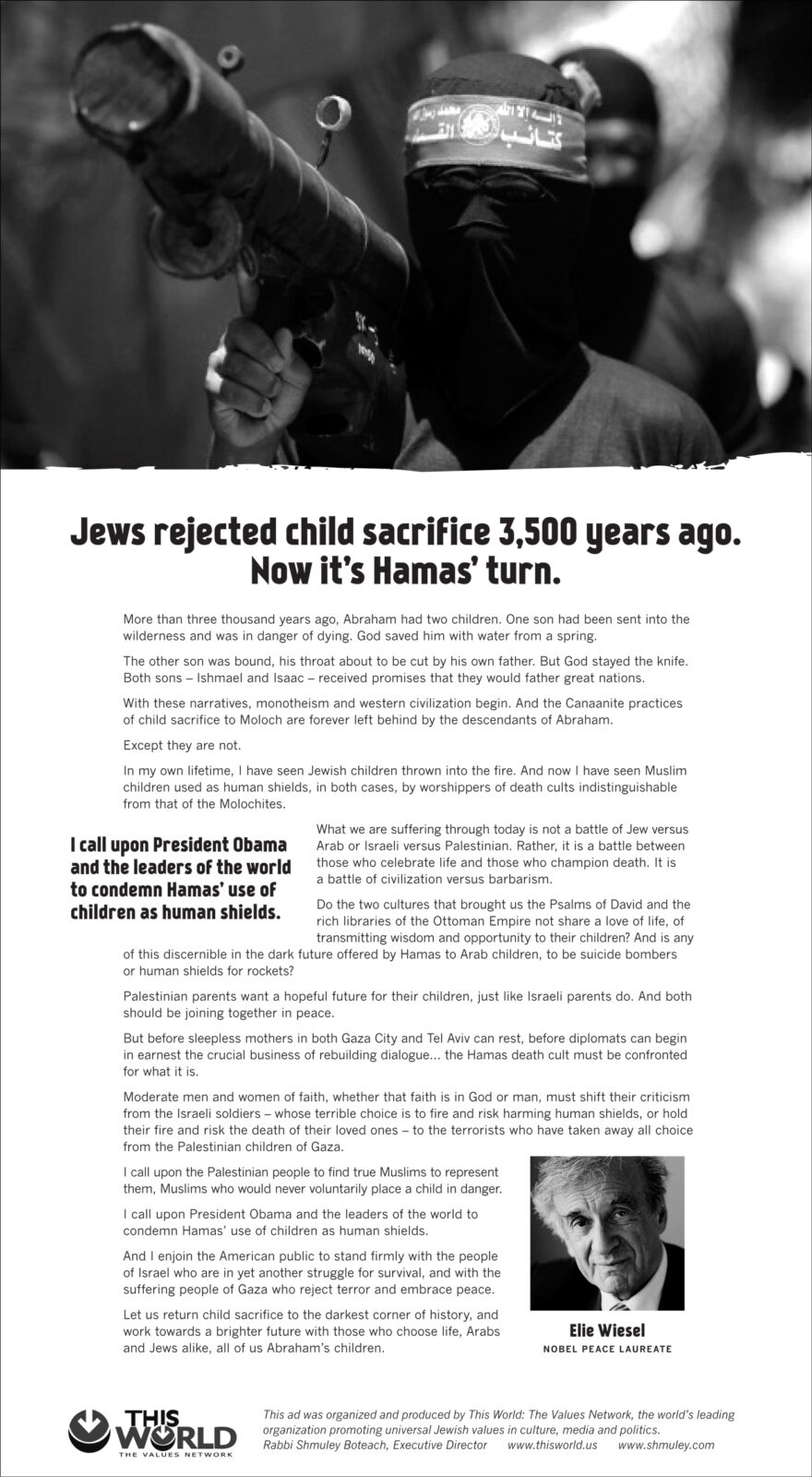 Elie Wiesel Hamas Child Sacrifice