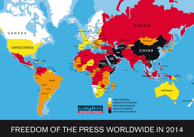 Freedom of the Press 2014 World Press Freedom Index, compiled annually by Reporters Without Borders.