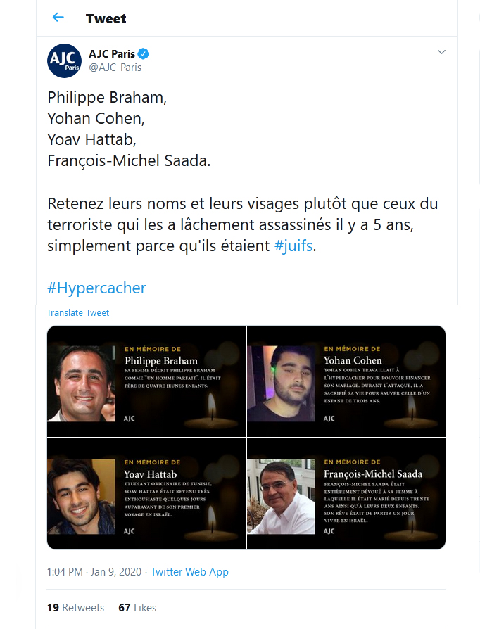 AJC Paris-tweet-9January2020-Hyper Cacher terror victim