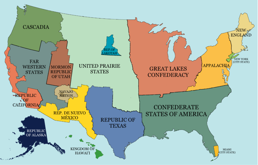 Hypothetical map of a split up United States of America