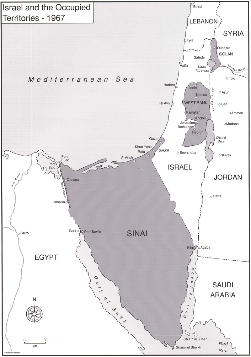 Israel Map after Six Day War of 1967