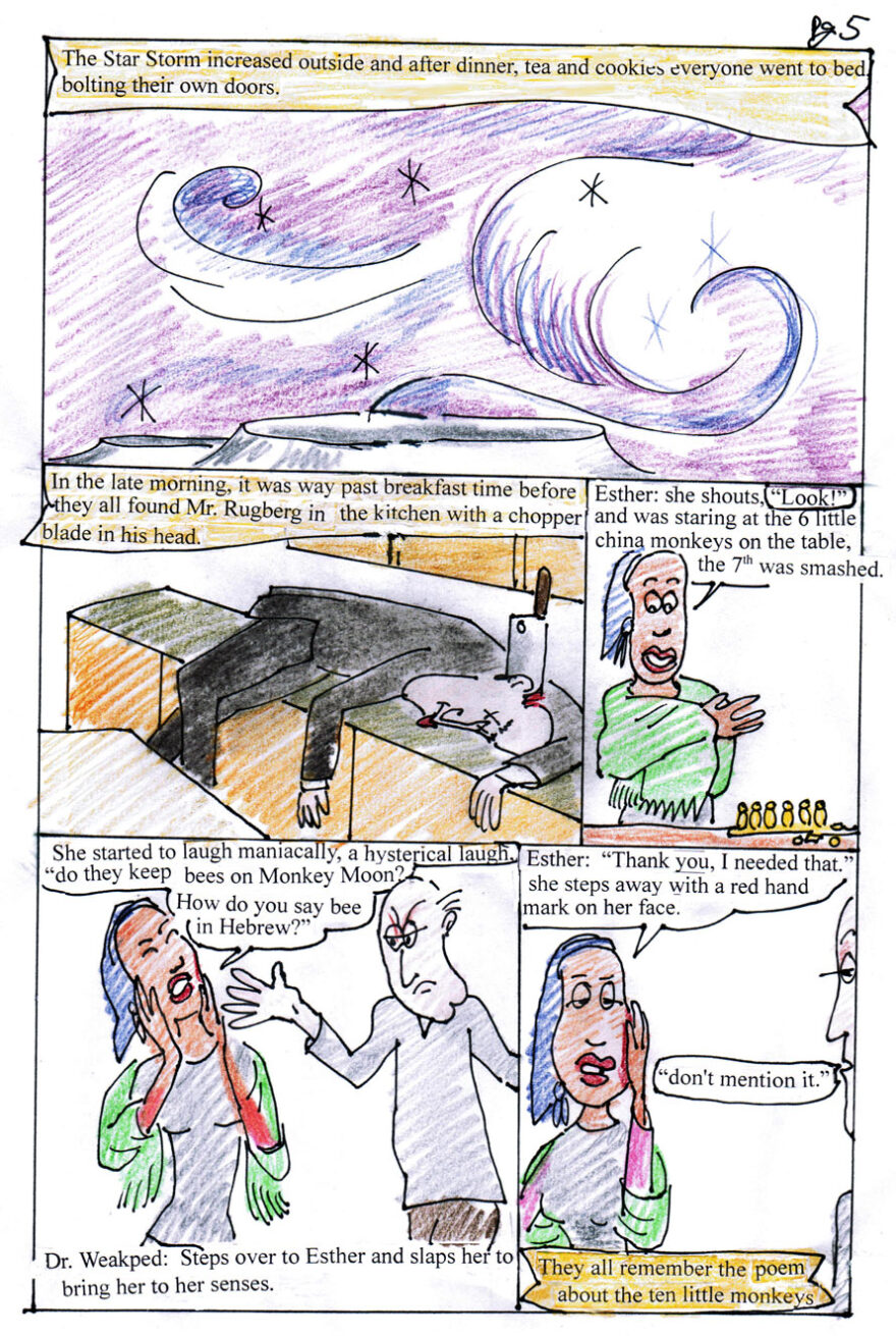 Ulpan At Monkey Moon Chapter 4 page 5; The great Ulpan Murder Mystery Chapter 4 based on the Agatha Cristie's "And Then there were none"