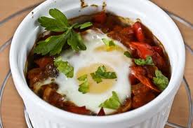 Israeli Breakfast: Shakshouka, from the Hebrew word leshakshek meaning “to shake”, is a popular, spiced, egg and tomato dish.