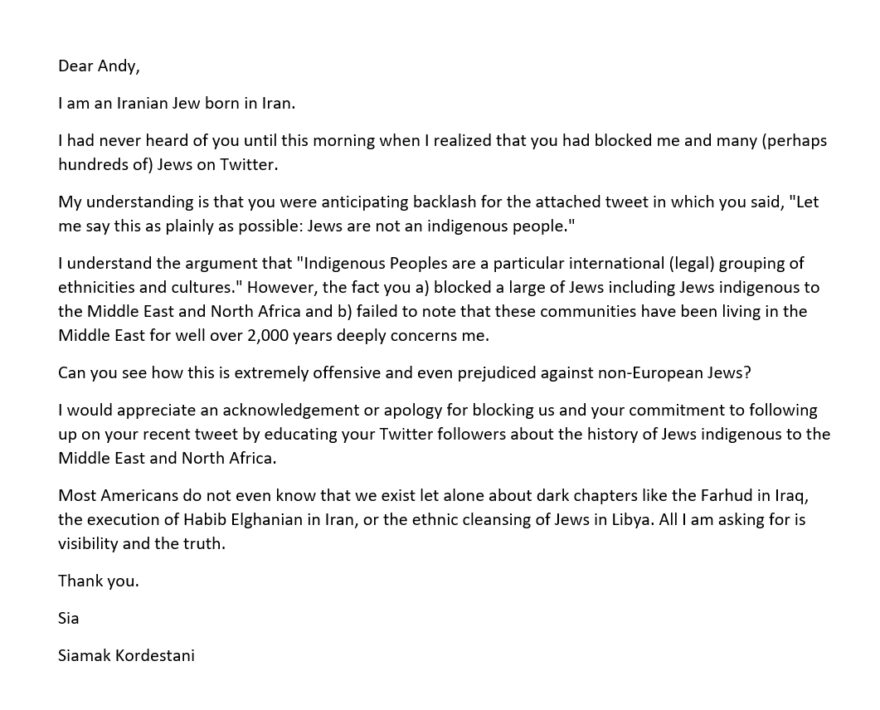 Siamak-Kordestani-tweet-08July2020 with open letter to Rabbi Andy Kahn
