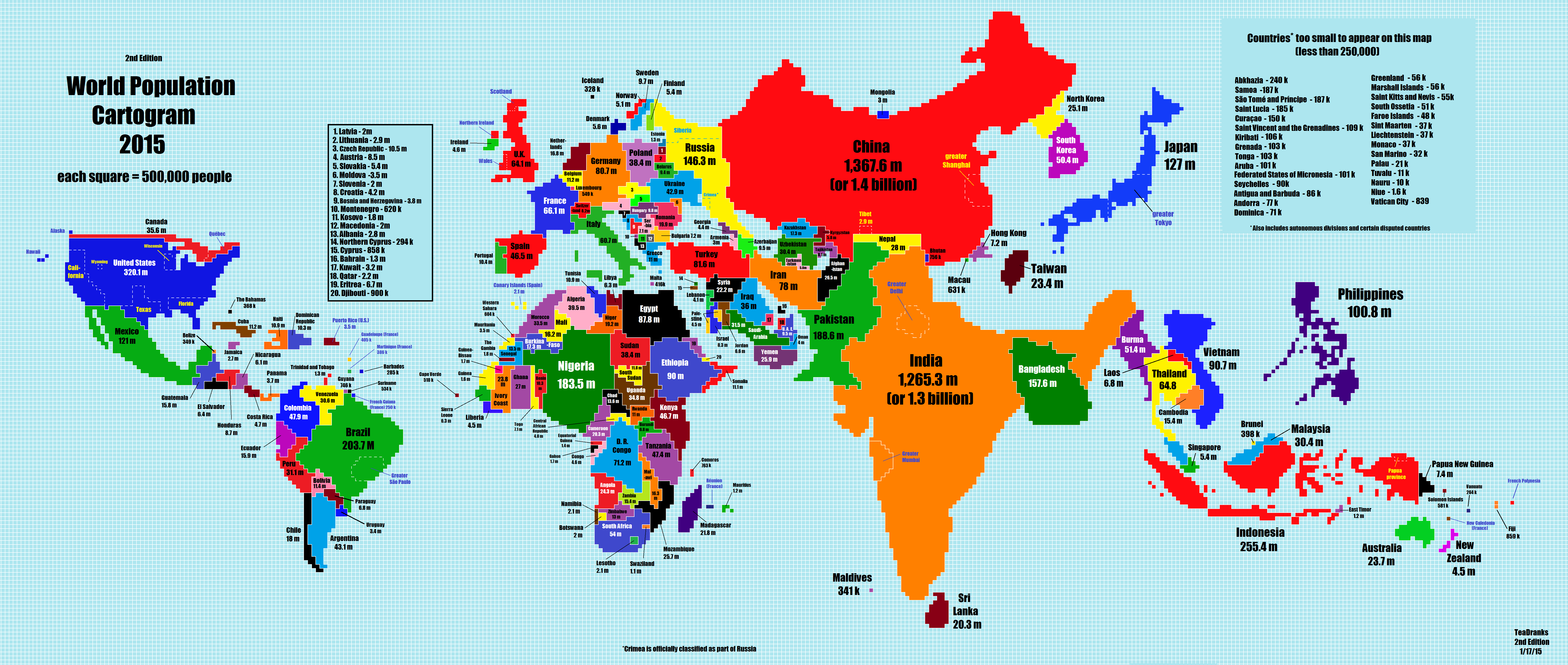 World-Population-Cartogram-2015 Source: WEForum.org http://www.weforum.org/agenda/2016/01/the-map-that-will-change-how-you-see-the-world/?utm_content=buffer41f2d&utm_medium=social&utm_source=twitter.com&utm_campaign=buffer