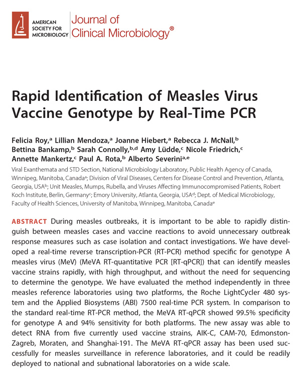 Journal of Clinical Microbiology Rapid ID Measles Virus Vaccine