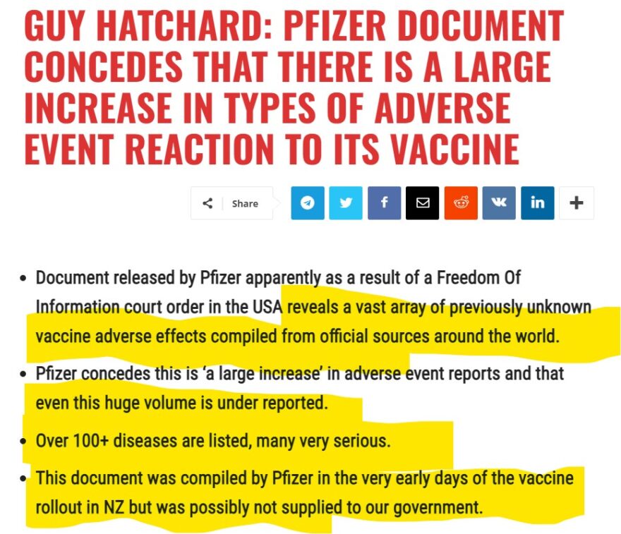 New Zealand Daily Telegraph-Guy Hatchard: Pfizer document concedes that there is a large increase on types of adverse event reaction to its vaccine