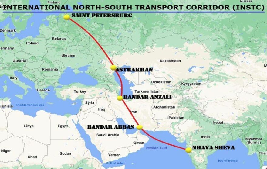 Russia-Iran-India - International North-South Transport Corridor map