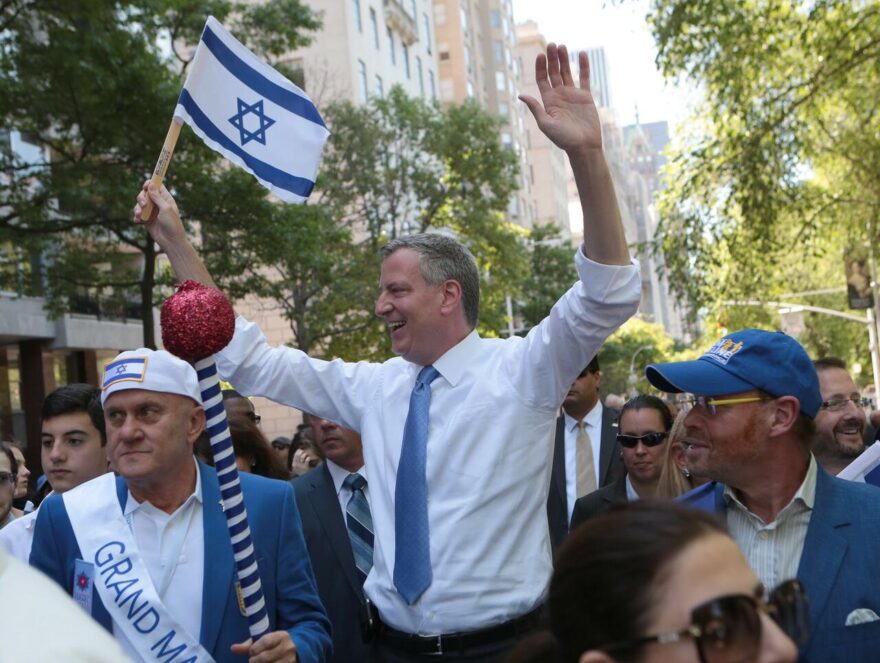 Then Mayor de Blasio Marches in the 2017 Celebrate Israel Parade in Mahattan (photo NYC mayor's office)
