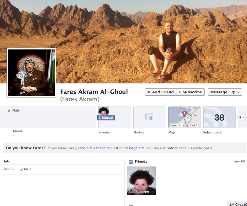 HIS MAN ARAFAT: Screenshot of a Facebook homepage of Fares Akram, the New York Times’ most important Gaza-based reporter
