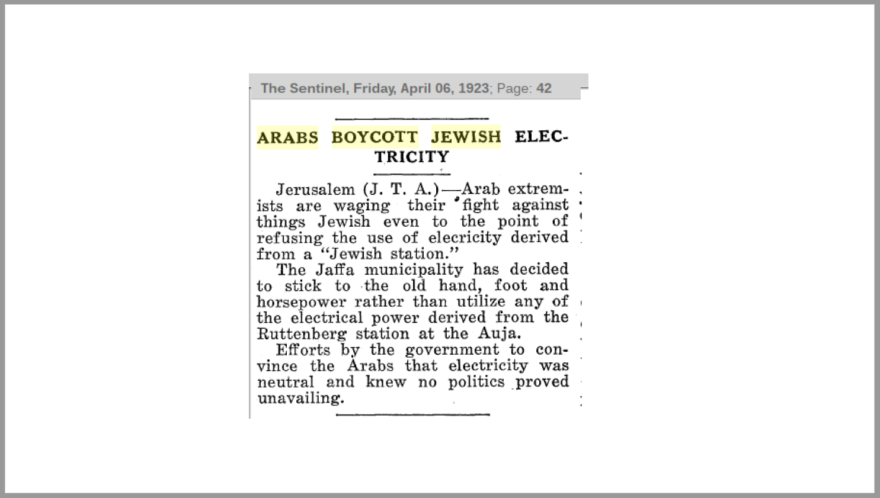 BDS History Slide 1923-Electricity Boycott