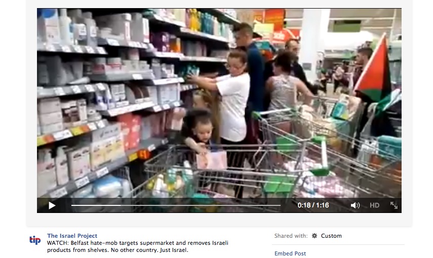 HATE IN AISLE 5: Belfast shoppers teaching their kids how to single out Israel, the Jew among nations. (Don’t forget to dispose of your iPhones, your computers made from Intel chips, and the vast amount of medical devices invented in Israel.)