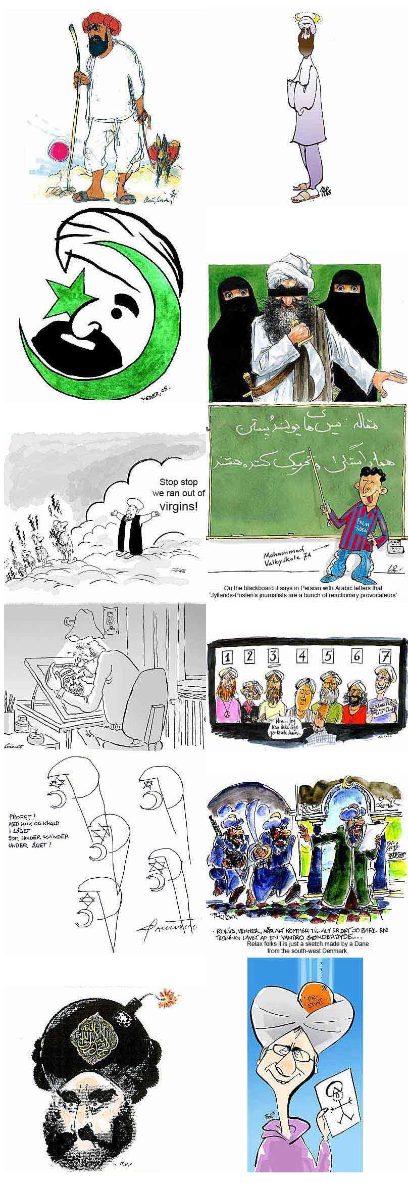 The Jyllands-Posten Muhammad cartoons controversy (or Muhammad cartoons crisis) began after 12 editorial cartoons, most of which depicted the Islamic prophet Muhammad, were published in the Danish newspaper Jyllands-Posten on 30 September 2005