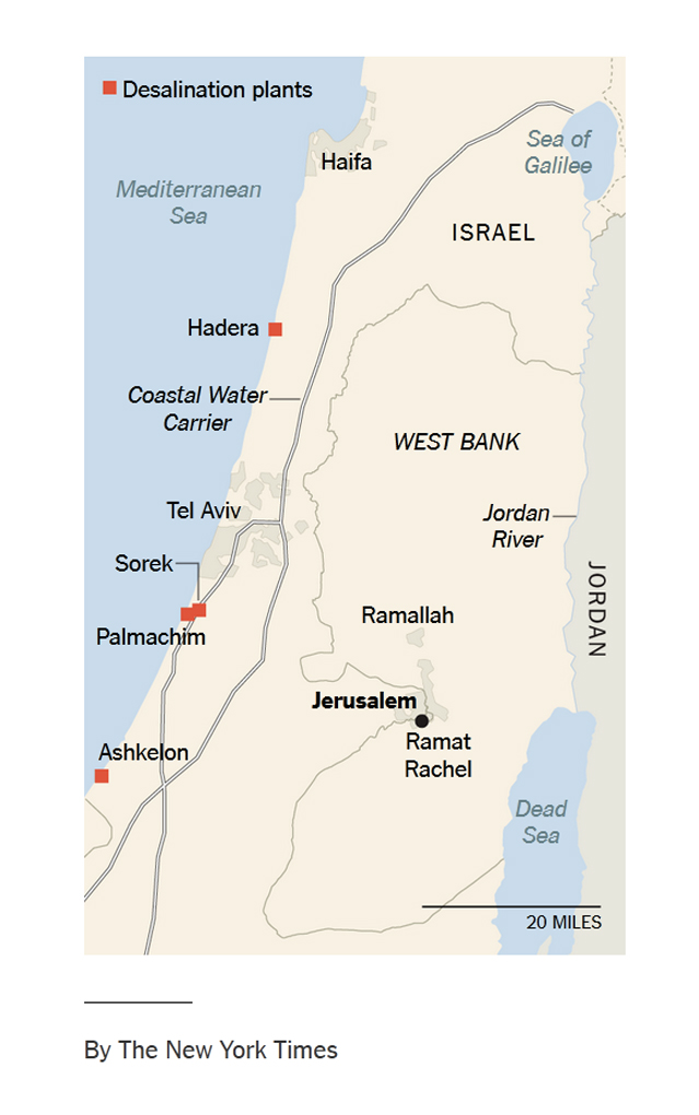 Desalination Plants in Israel map By The New York Times