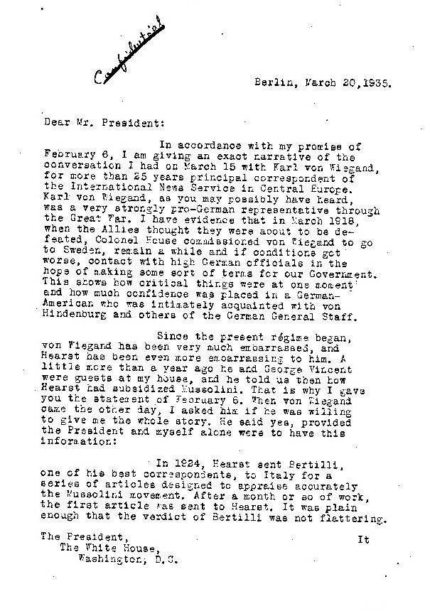 Hearst and Hitler-US letter