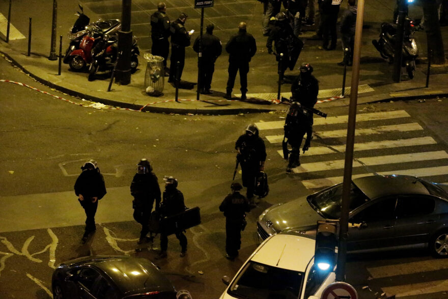 Personnel of the French Police armed response unit arrive at the site of an attack on Paris on November 14, 2015 after a series of gun attacks occurred across Paris as well as explosions outside the national stadium where France was hosting Germany. A number of people were killed and others injured in a series of gun attacks across Paris on Friday, as well as explosions outside the national stadium where France was hosting Germany. AFP PHOTO /KENZO TRIBOUILLARD (Photo credit should read KENZO TRIBOUILLARD/AFP/Getty Images)