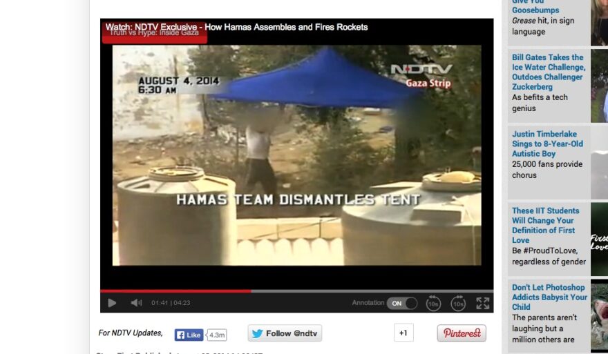 PEEK-A-BOO: A close-up by NDTV of the tent where a Hamas terrorist used shrubbery to try and hide that rocket