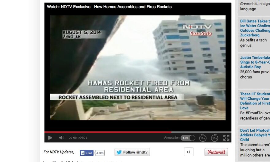 WHILE THE TIMES SLEPT: Reporters from NDTV captured footage of Hamas rocket fired from outside their hotel