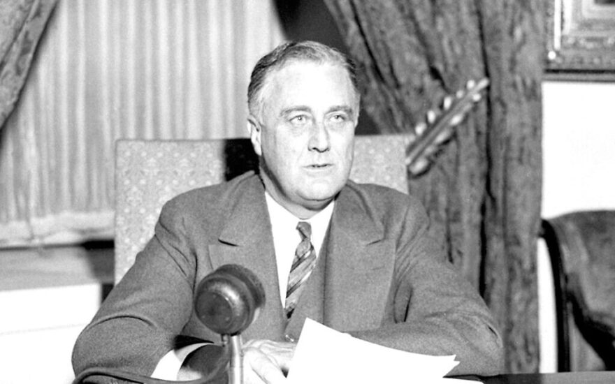 President Franklin D. Roosevelt delivers a 'fireside chat' from the White House. (public domain)