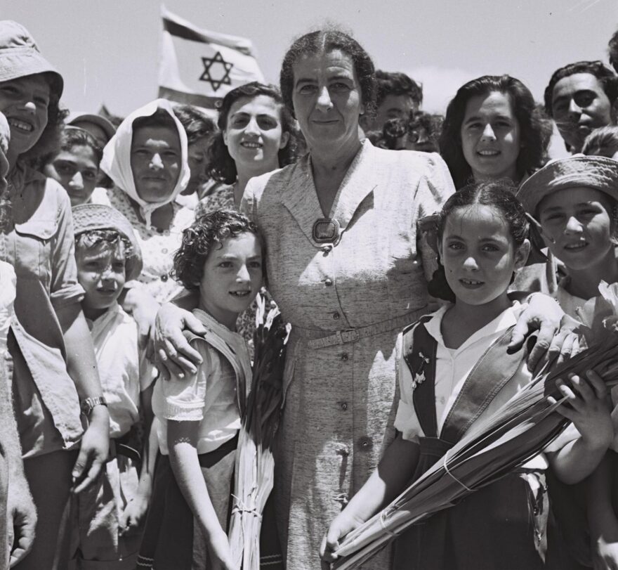 Golda Meir with children in Israel, 1950. Photo by Teddy Brenner