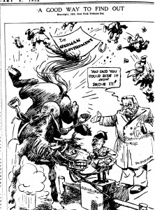 Jay Darling, cartoonist for the New York Herald-Tribune, suggested that German president Paul von Hindenburg had appointed Hitler chancellor in the expectation that the Nazi leader was not up to the job. Photo: Courtesy of The David S. Wyman Institute for Holocaust Studies.