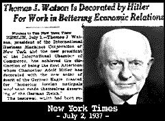 IBM's Thomas J. Watson is decorated by Hitler for work in bettering economic relations - New York Times