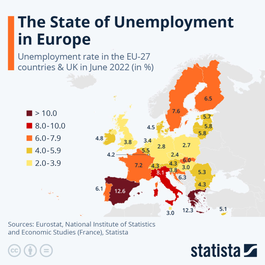 Map-The State Of Unemployment In Europe June2022