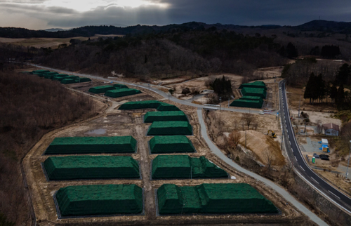 mounds of radioactive soil sit in Katsurao, Fukushima-2021-March-11