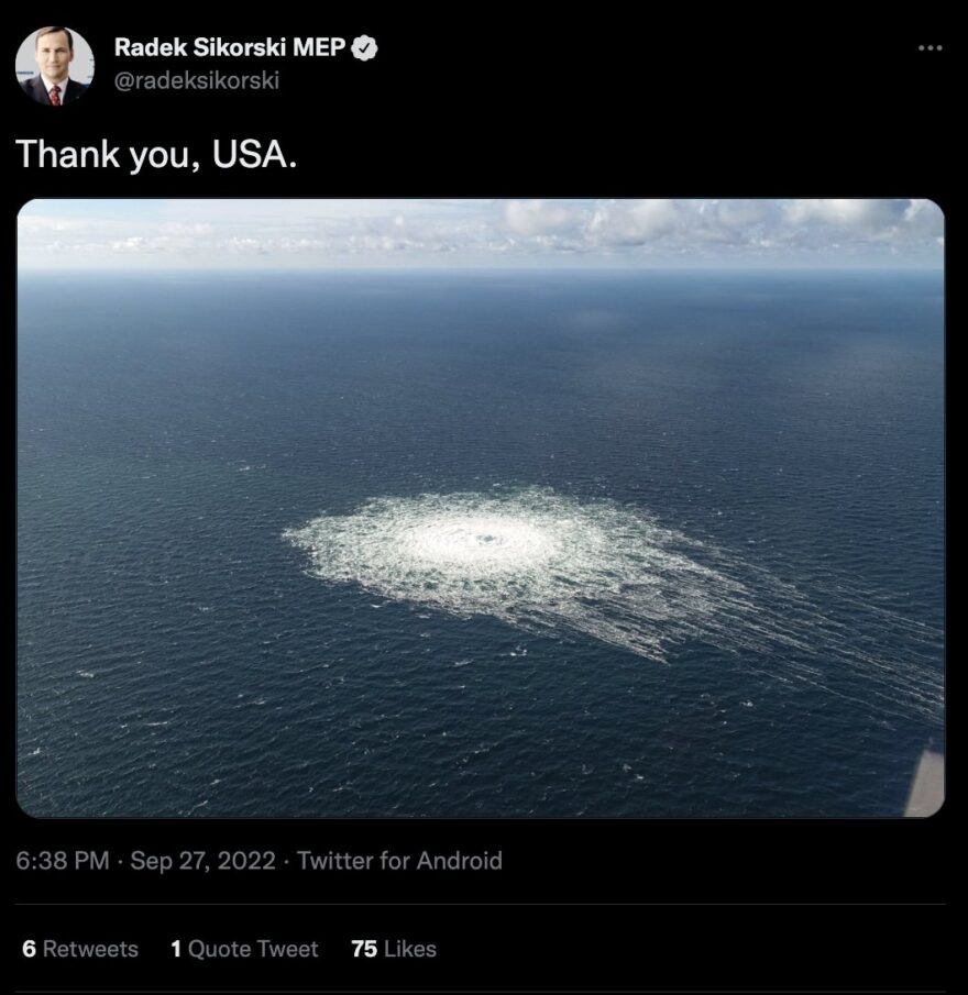 Radek Sikorski MEP-tweet-27September2022-Thank you USA