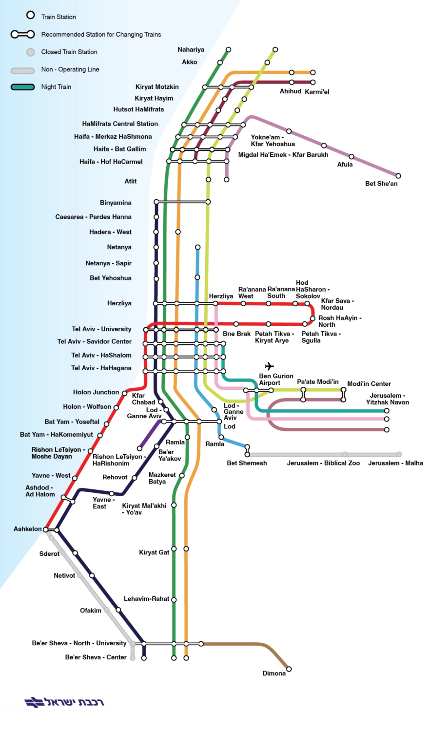 Israel Railways - Lines and Stations map