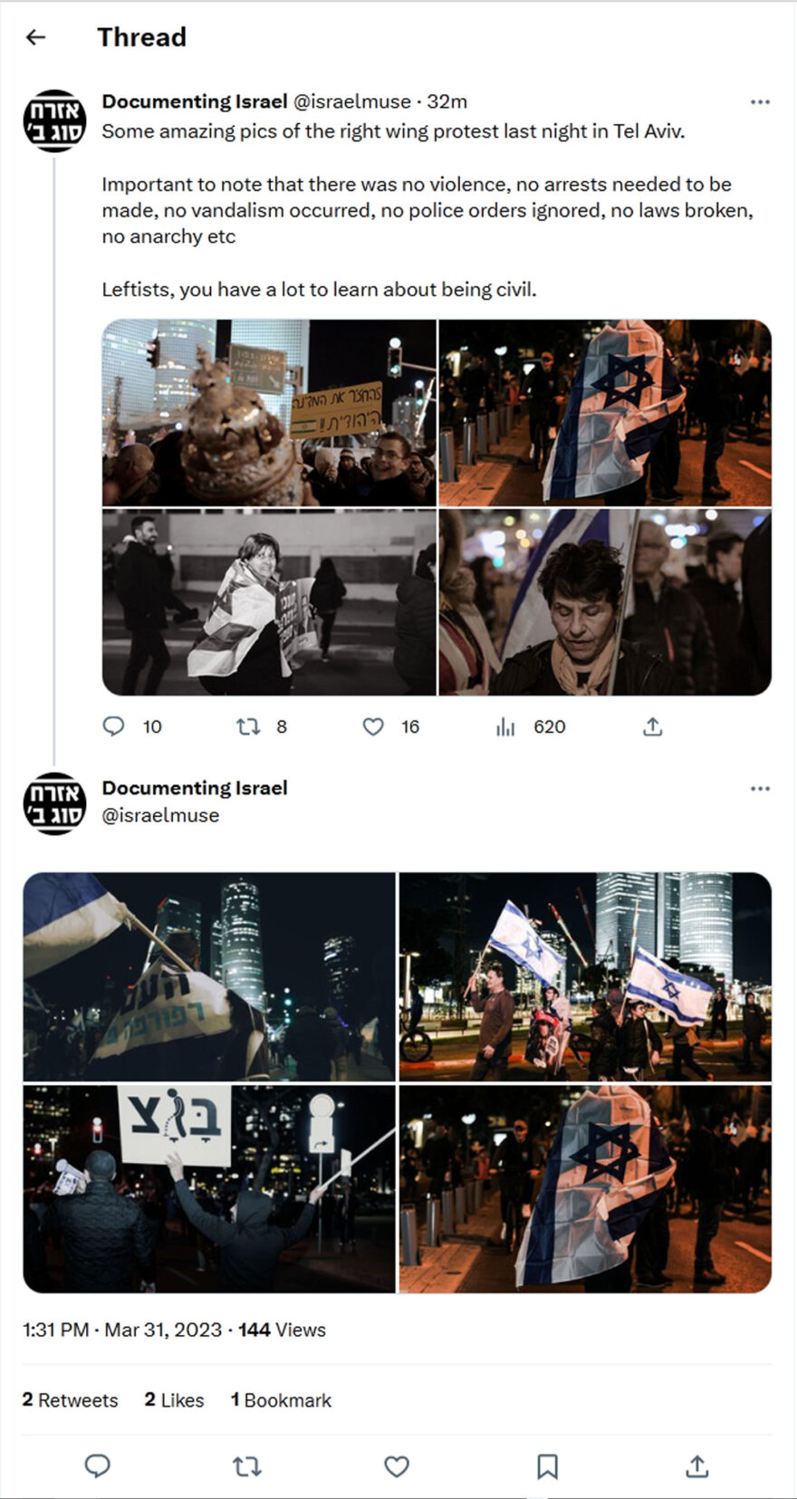 Documenting Israel-tweet-31March2023-Some amazing pics of the right wing protest last night in Tel Aviv