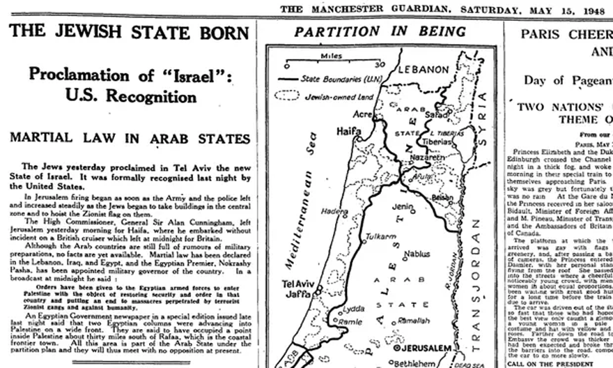Manchester Guardian 15 May 1948-The Jewish state Born