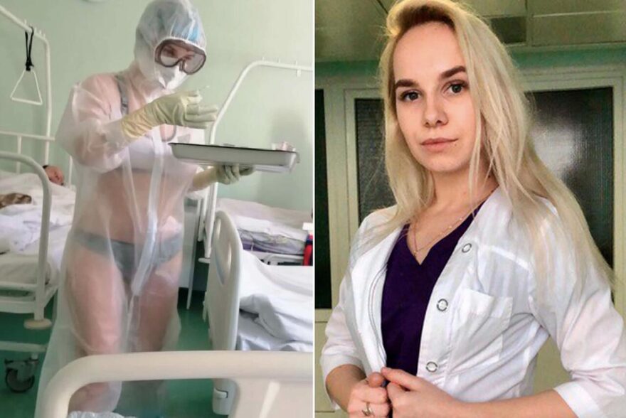 At the height of the pandemic, this Russian nurse opted to wear just a bra and panties under see-through PPE. Despite patients having "no complaints," she was disciplined.