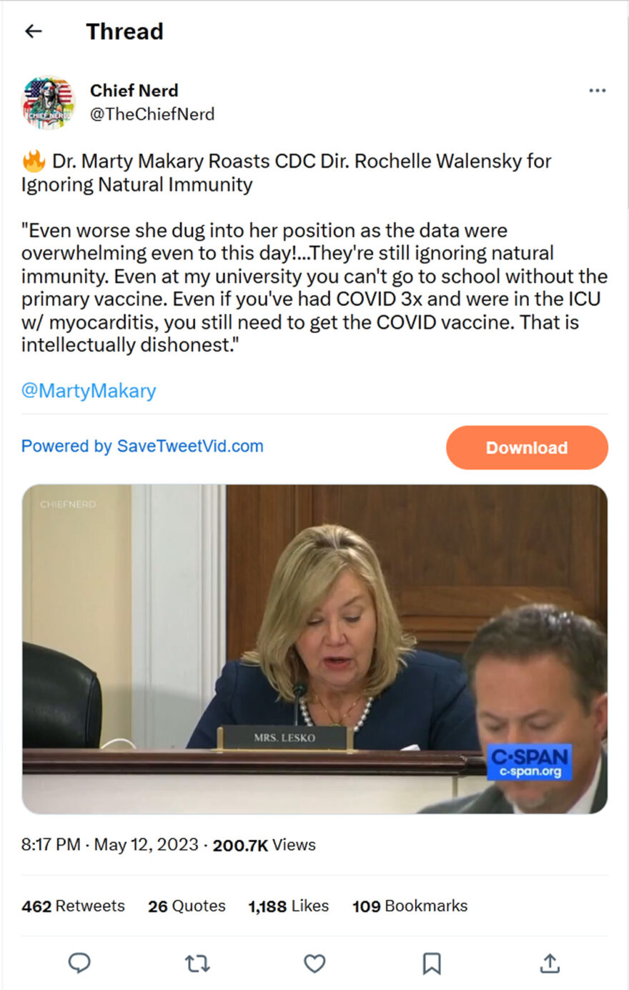 Chief Nerd-tweet-12May2023-Dr Marty Makary Roasts CDC Dir Rochelle Walensky