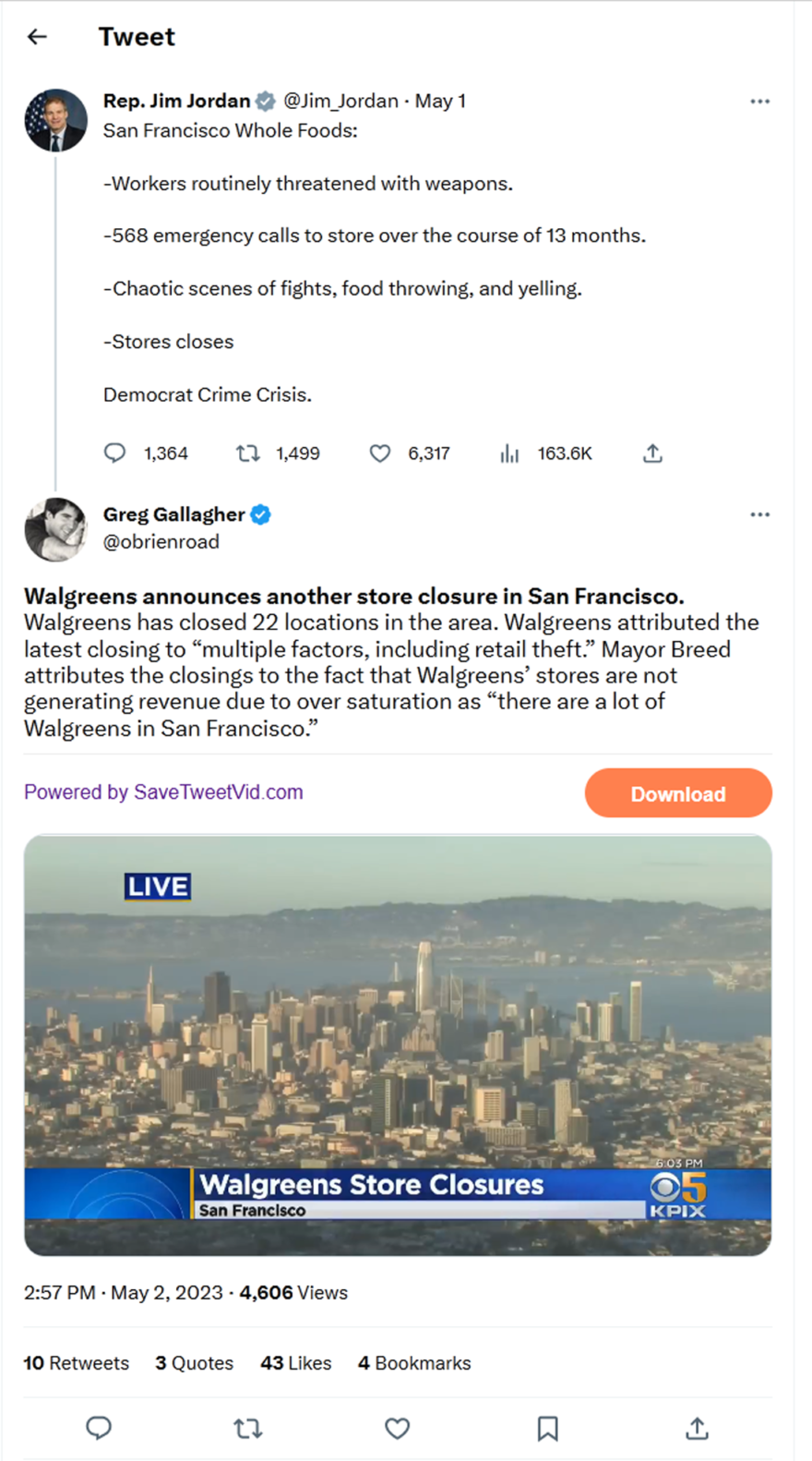 Greg Gallagher-tweet-2May2023-Walgreens announces another store closure in San Francisco