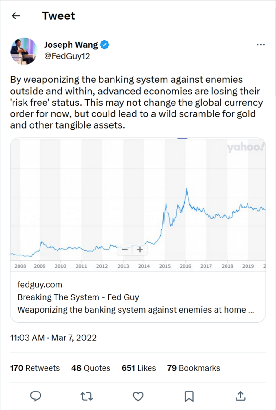 Joseph Wang-tweet-7March2022-By weaponizing the banking system against enemies