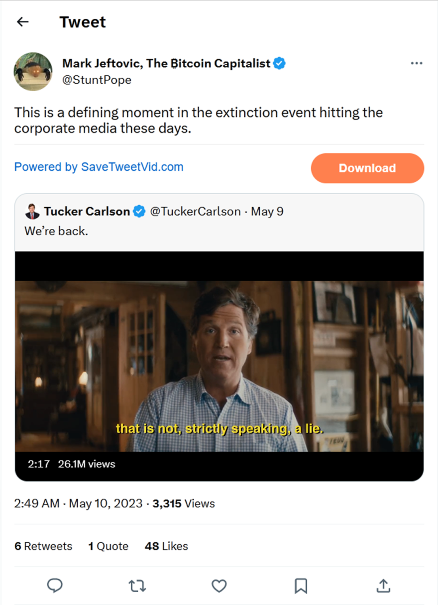 Mark Jeftovic, The ₿itcoin Capitalist-tweet-9May2023-This is a defining moment in the extinction event